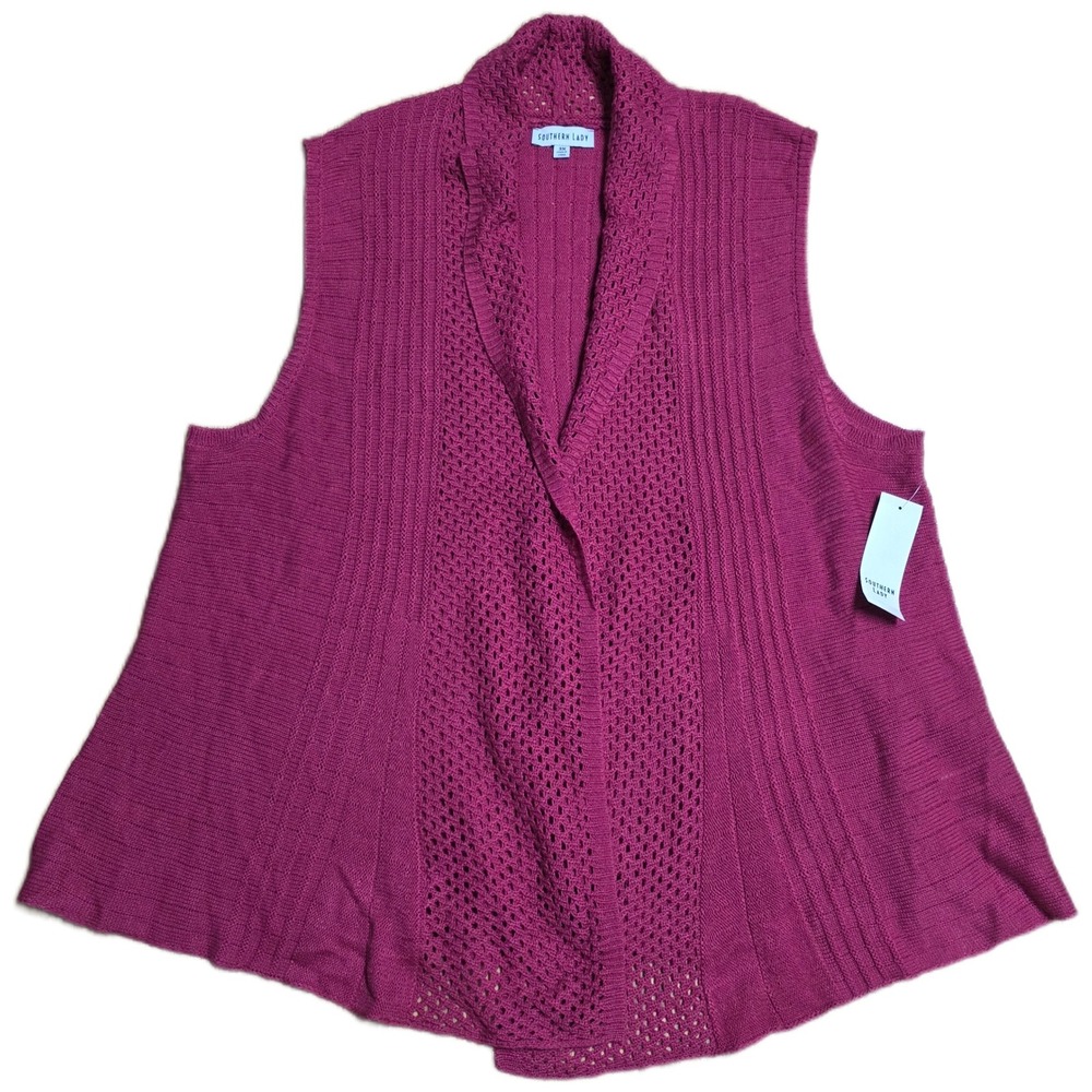 Southern Lady Open Front Knit Cardigan Women's Size Plus 3XL Pink‎ Sleevles